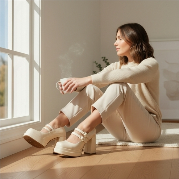 Circus NY By Sam Edelman Chunky Block Heel Platform Cream White SZ 10 M Cosplay - Picture 15 of 16